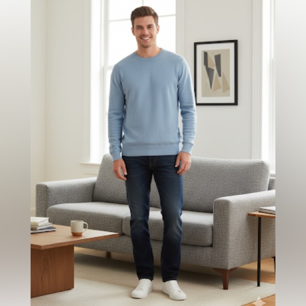 NWOT J.CREW Sweater Mens Medium Cotton Garter-Stitch Pullover Blue Lightweight